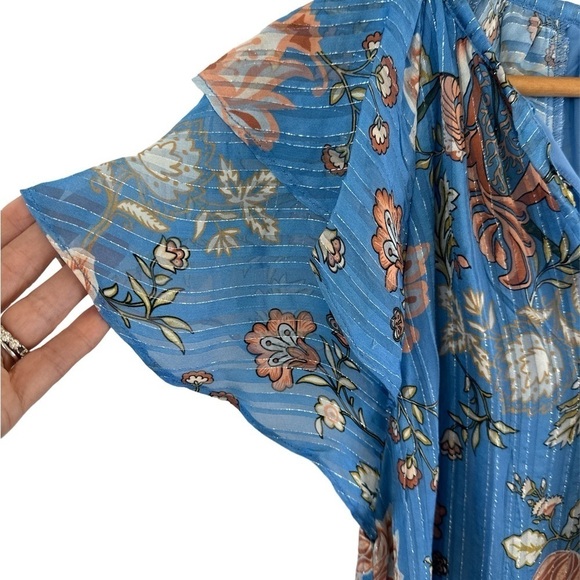 Ramy Brook Printed Sue Ruffle Sleeve Top in Ocean - Picture 6 of 12